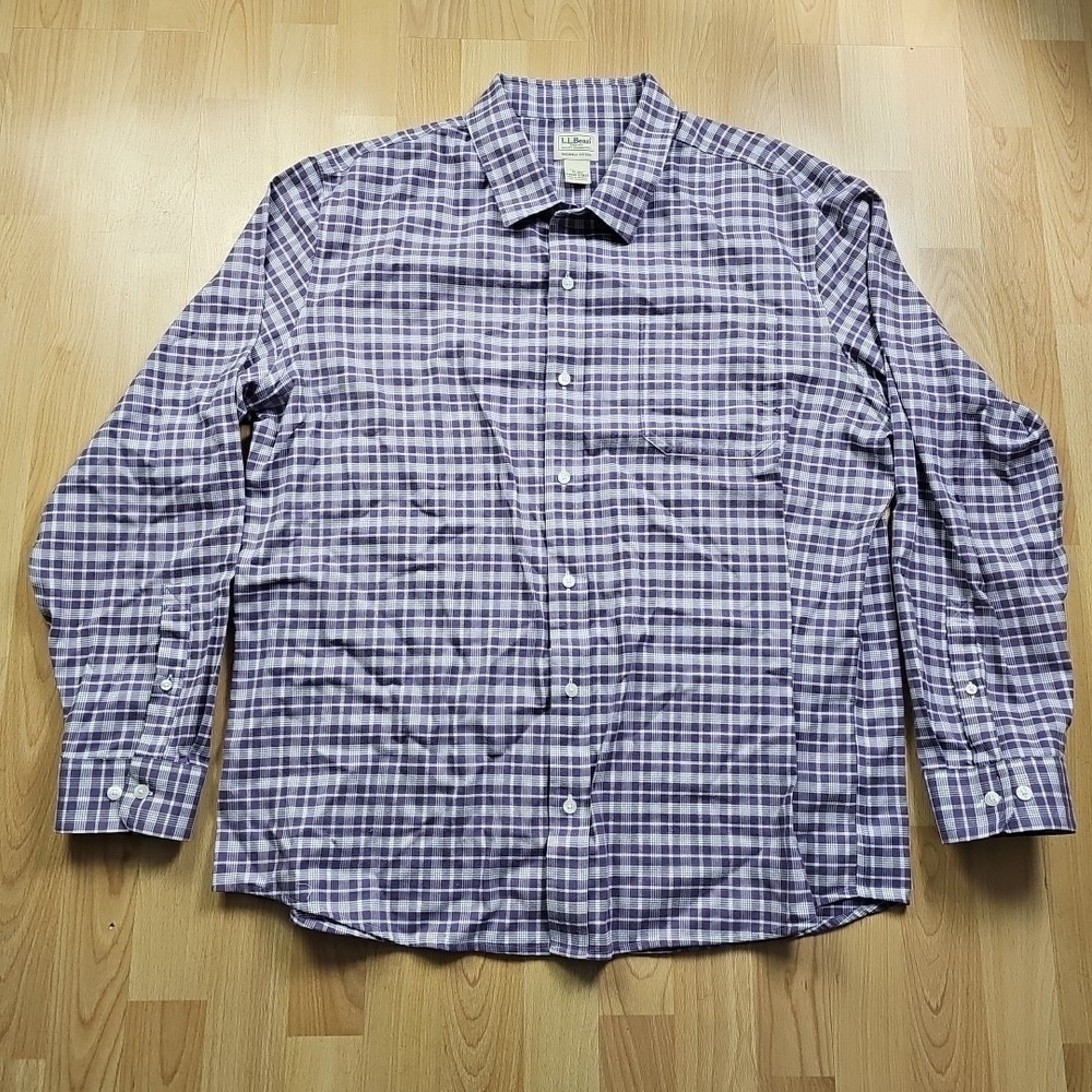 Ll Bean Shirt Men's 2XL Purple Flannel Plaid Outdoor‎ Hiking Active Western